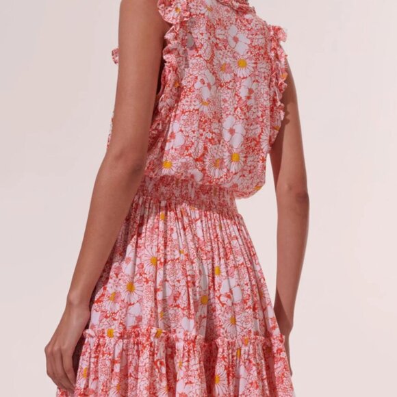 Poupette St Barth Triny V Mini Dress in Orange Mid 70's Garden Floral XS NWT - Picture 5 of 5